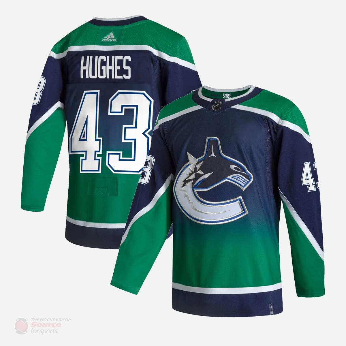 Vancouver Canucks Reverse Retro Adidas Authentic Senior Jersey - Quinn Hughes 2 Vancouver Canucks Reverse Retro Adidas Authentic Senior Jersey - Quinn Hughes - Image 2