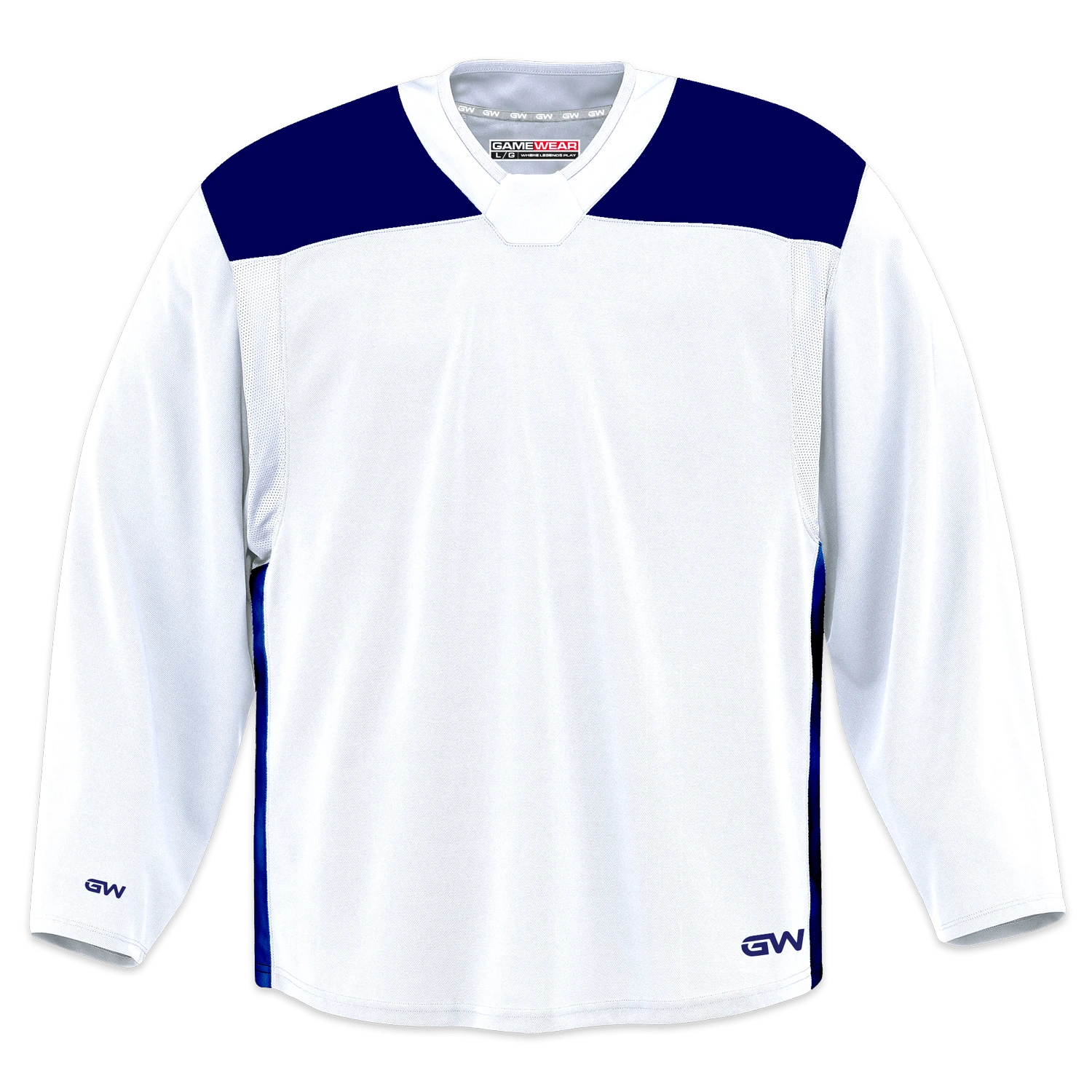 GameWear GW6500 ProLite Series Senior Hockey Practice Jersey - White / Royal 1 GameWear GW6500 ProLite Series Senior Hockey Practice Jersey - White / Royal